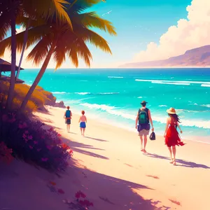 Serene Sunset Beachscape: Idyllic Tropical Paradise