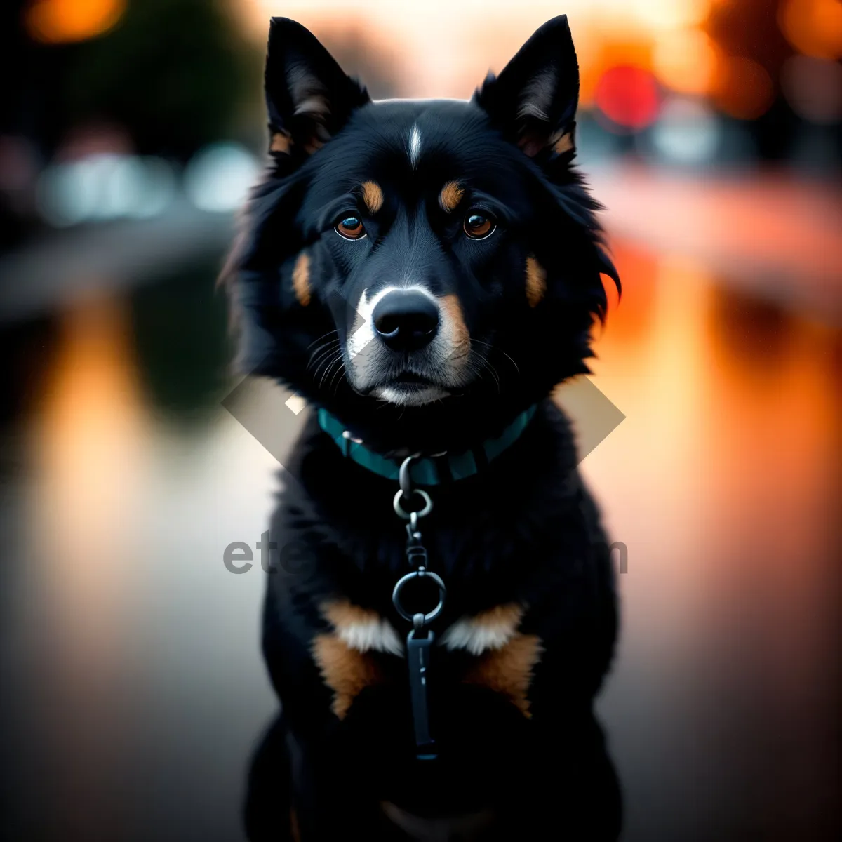 Picture of Beautiful Border Collie Dog on Farm Grass