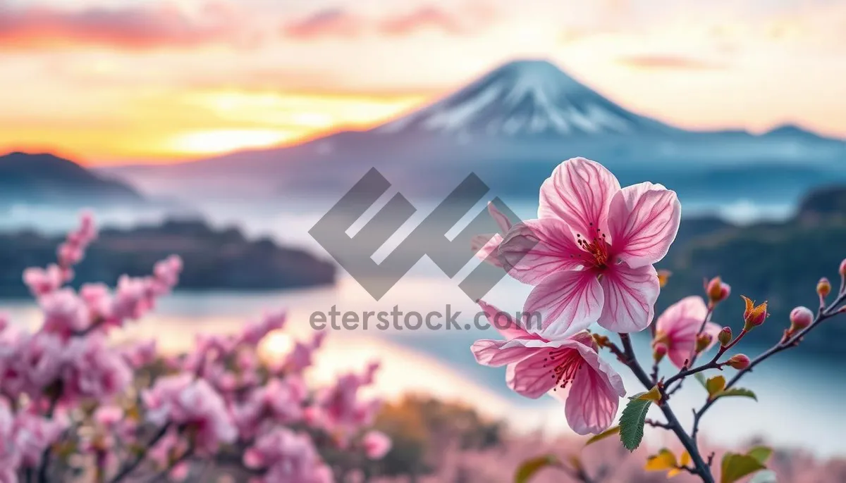 Picture of Japanese Pink Blossoms in Country Garden