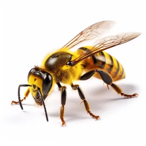 Close-up of a yellow worker bee collecting nectar