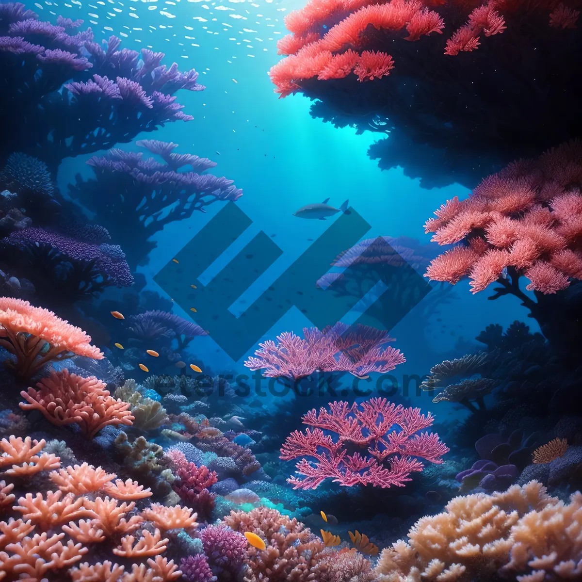 Picture of Vibrant Coral Reef Life Beneath Sunlit Waters