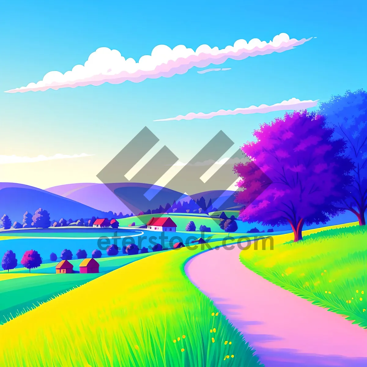 Picture of Serene Rural Sunset Over Meadow and Fields