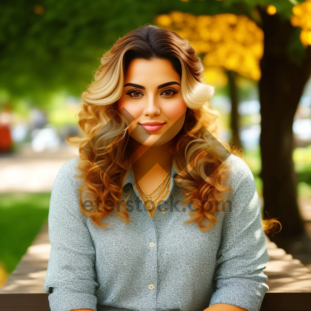 Picture of Stylish Smiling Fashion Model in Park