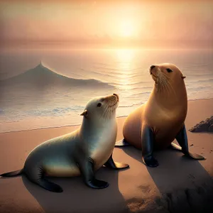 Playful Arctic Sea Lion on a Sandy Beach