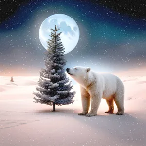 Cute Arctic Polar Bear in Winter Snow