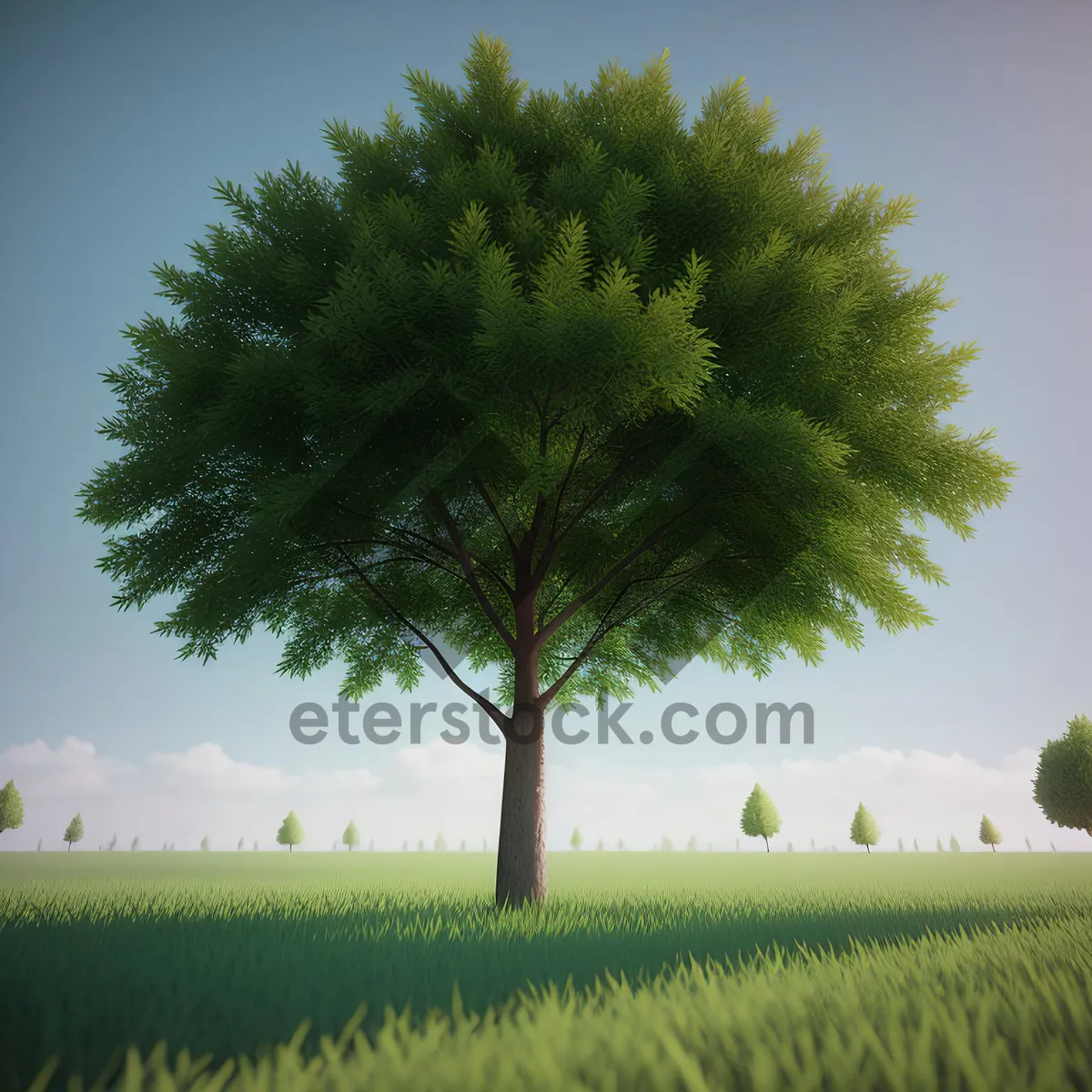 Picture of Idyllic Farm Landscape Under Oak Tree Canopy