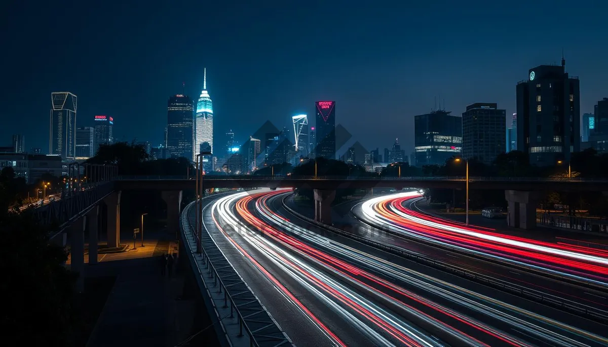 Picture of Night city lights in fast motion on highway