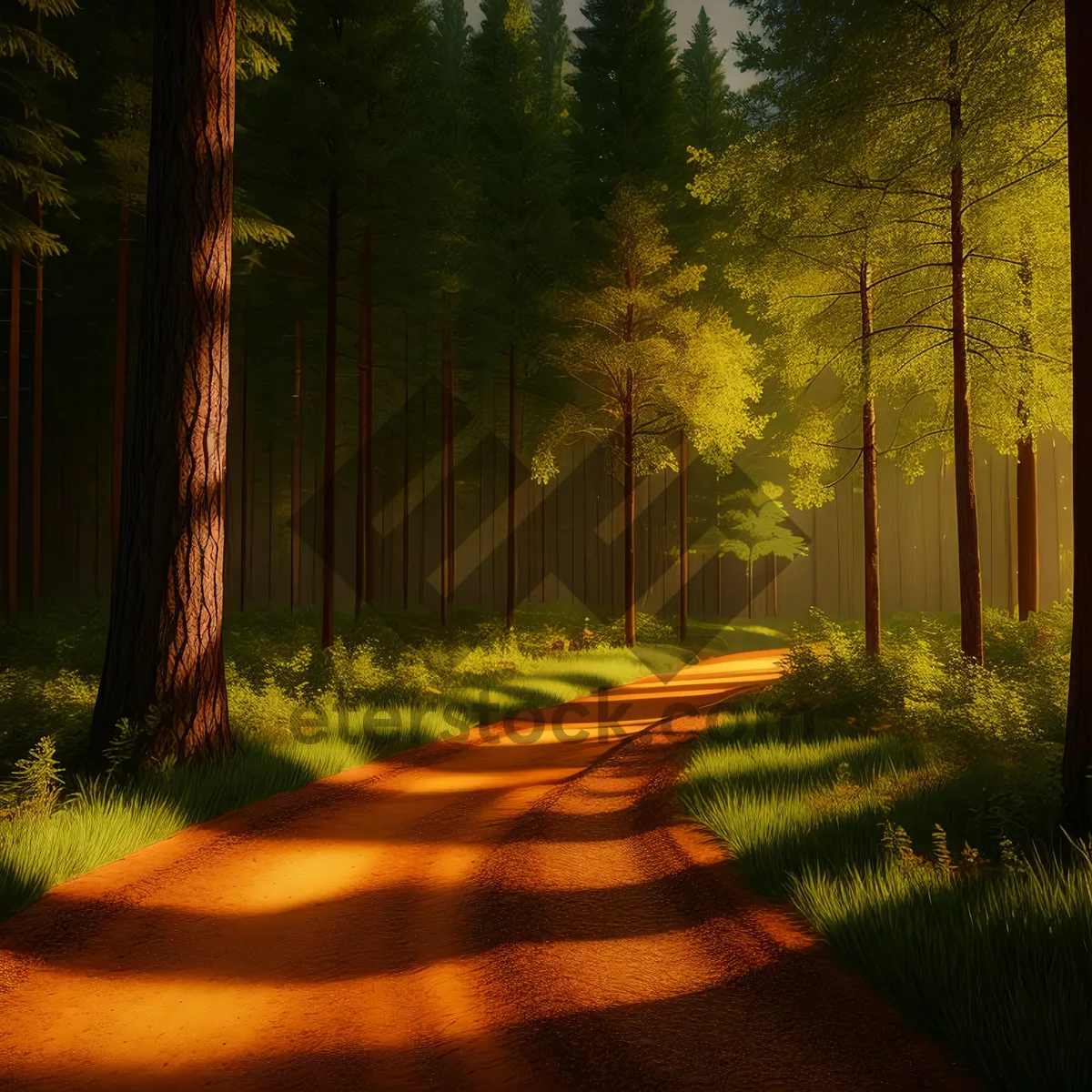 Picture of Autumn Sunlit Forest Path through Colorful Foliage