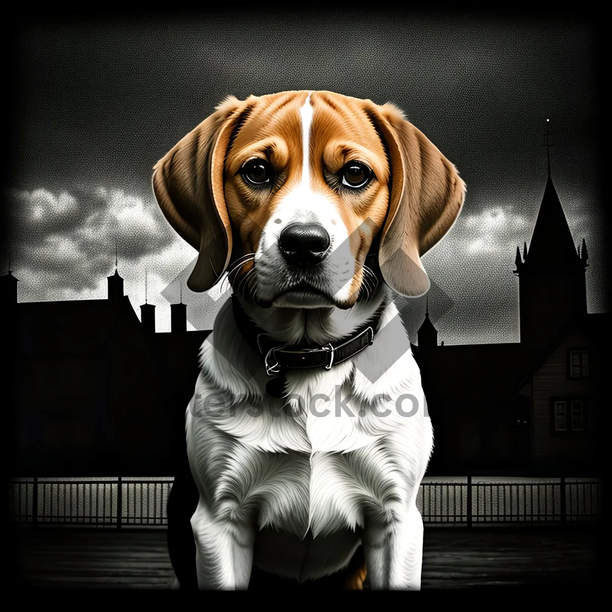 Picture of Adorable Beagle Puppy with Collar in Studio Portrait