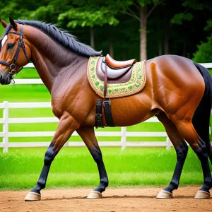 Thoroughbred Stallion Galloping in Meadow