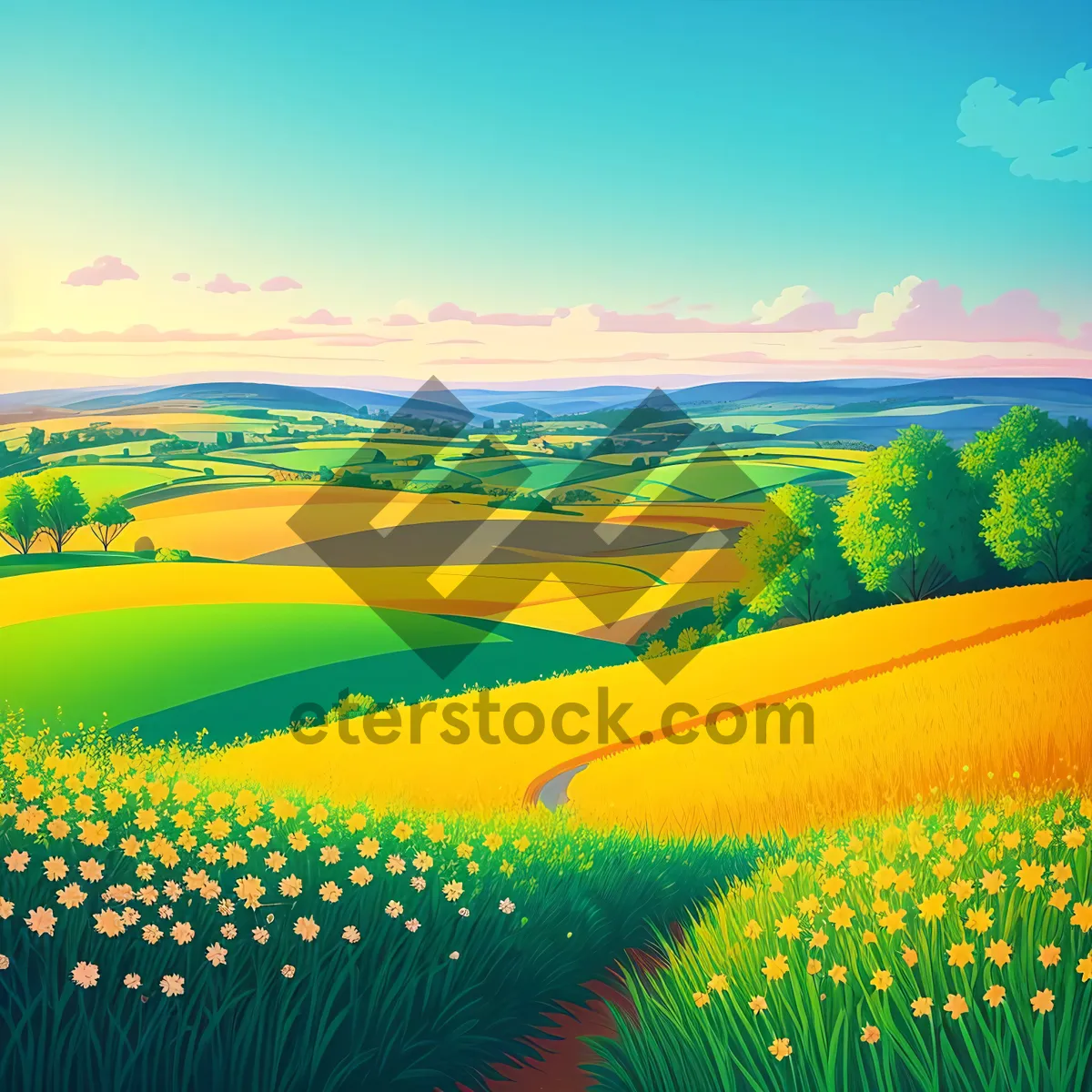 Picture of Vibrant Summer Meadow beneath Clear Skies