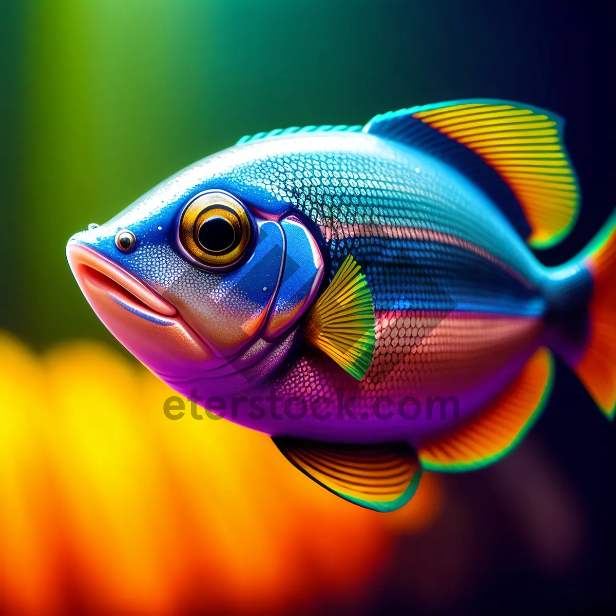 Picture of Golden Fin: Majestic Fish in Underwater Aquarium