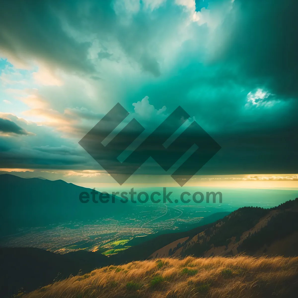 Picture of Spectacular Sunset over Ocean and Shoreline