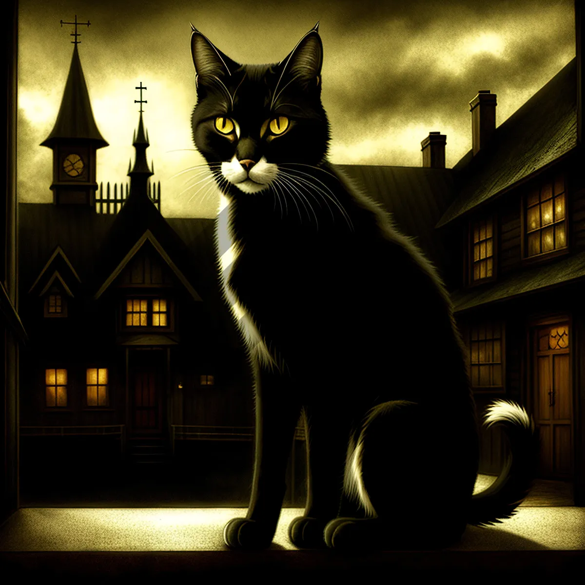 Picture of Adorable black kitty with mesmerizing pumpkin eyes.