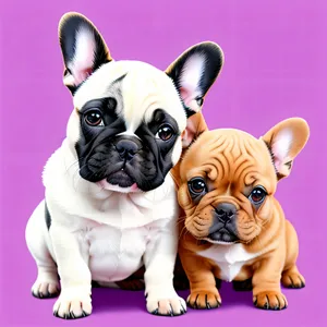 Adorable puppies of different colours pose on a pink background