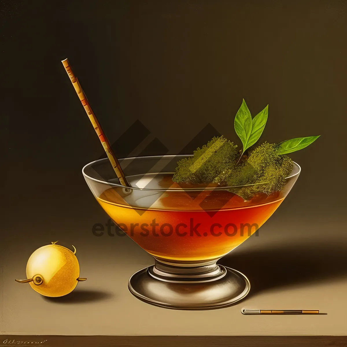 Picture of Refreshing Martini Cocktail in Glass with Fruit