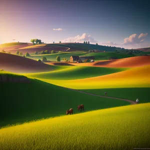 Colorful Rural Landscape with Fields and Rapeseed Meadow