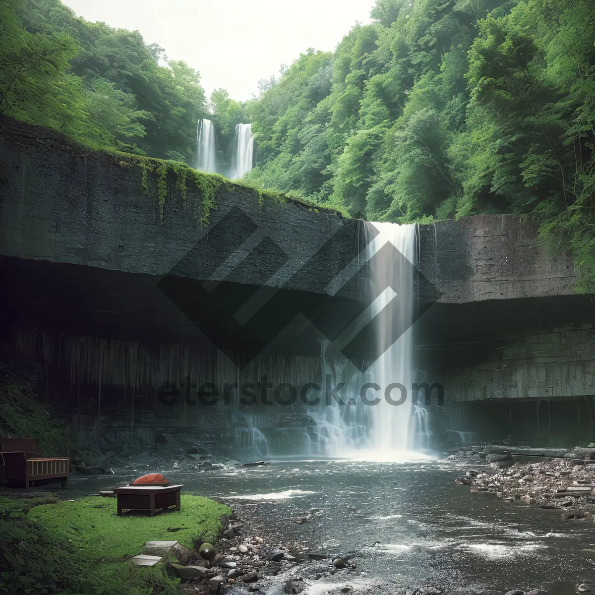 Picture of Serene Cascade in Mountain Forest