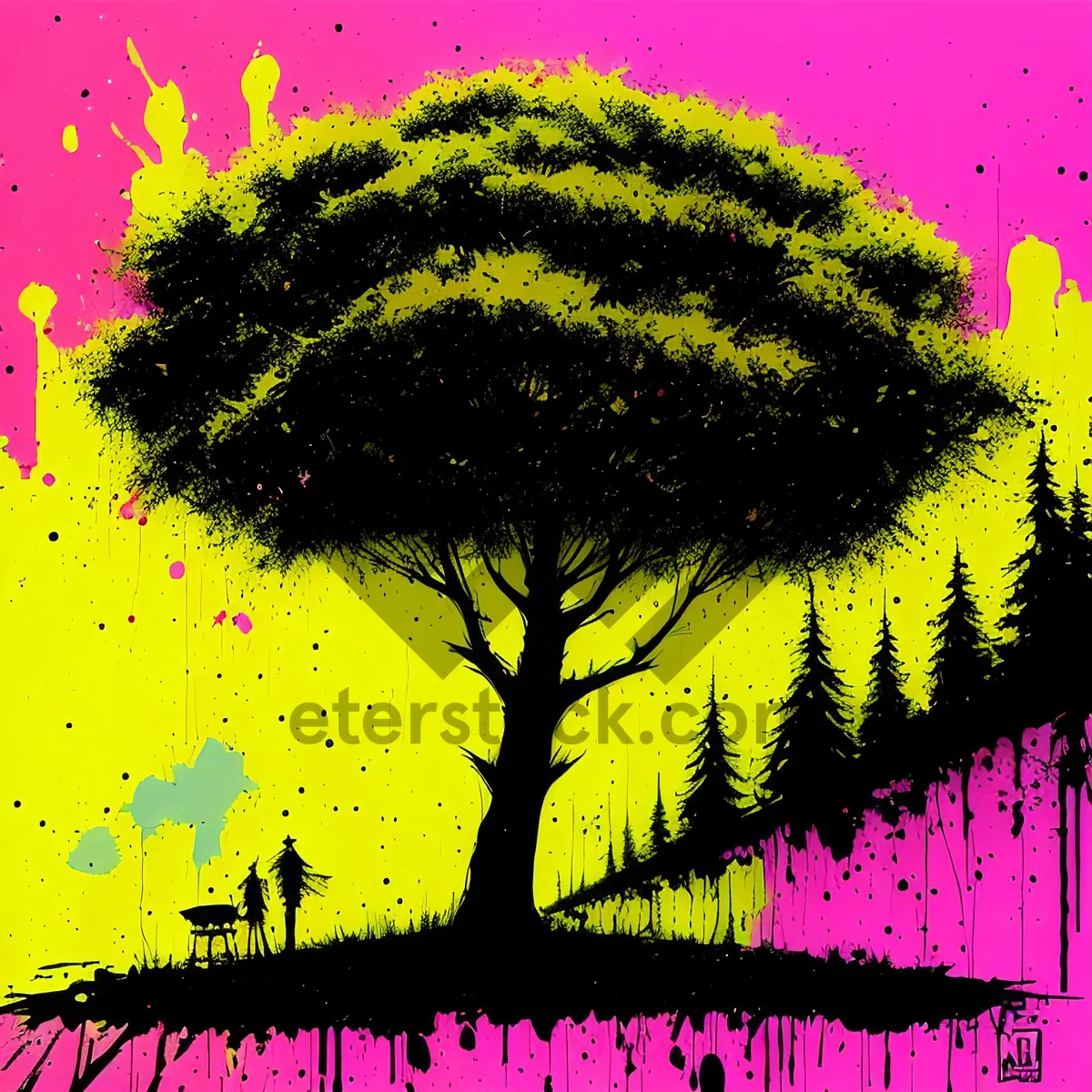 Picture of Grunge Ink Splash Tree Art