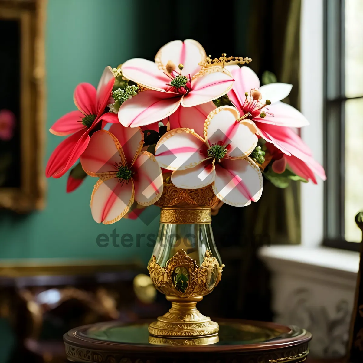 Picture of Elegant Floral Table Lamp with Pink Roses