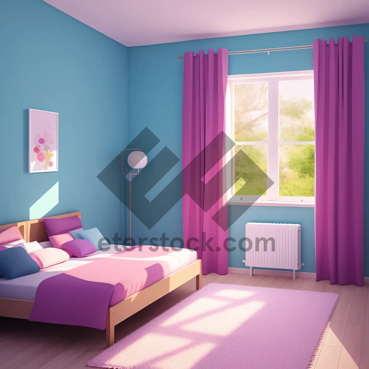 Picture of Beautifully Designed Modern Bedroom with Comfortable Sofa and Stylish Lamp