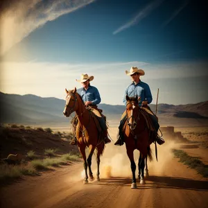 Cowboy Riding Horse in Desert Sands