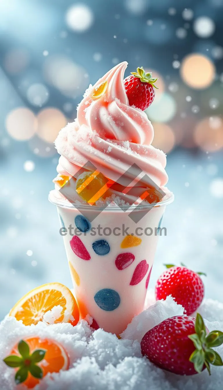 Picture of Berry Ice Cream Cone with Fresh Strawberries