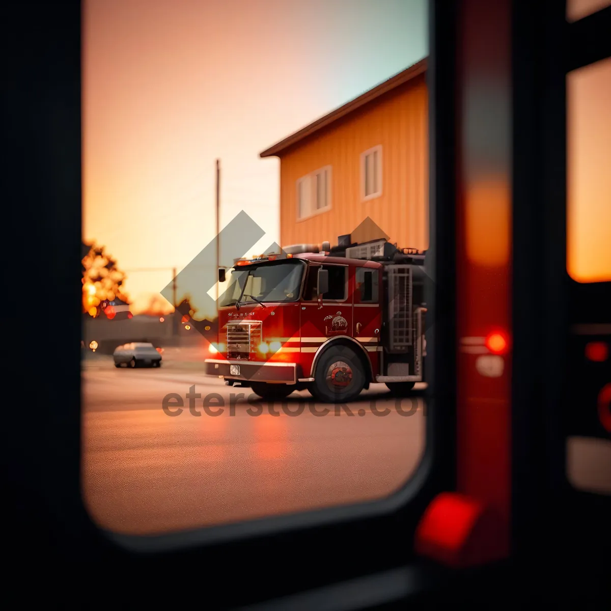 Picture of City Street Traffic with Fire Engine and Ambulance