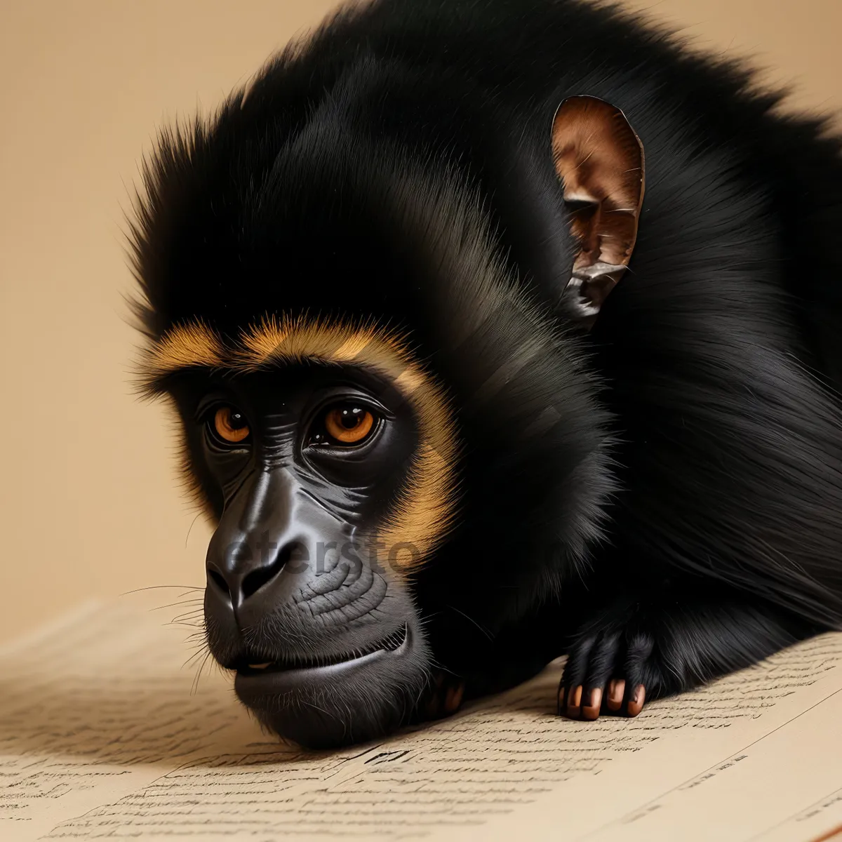 Picture of Wild Black Gibbon with Piercing Eyes