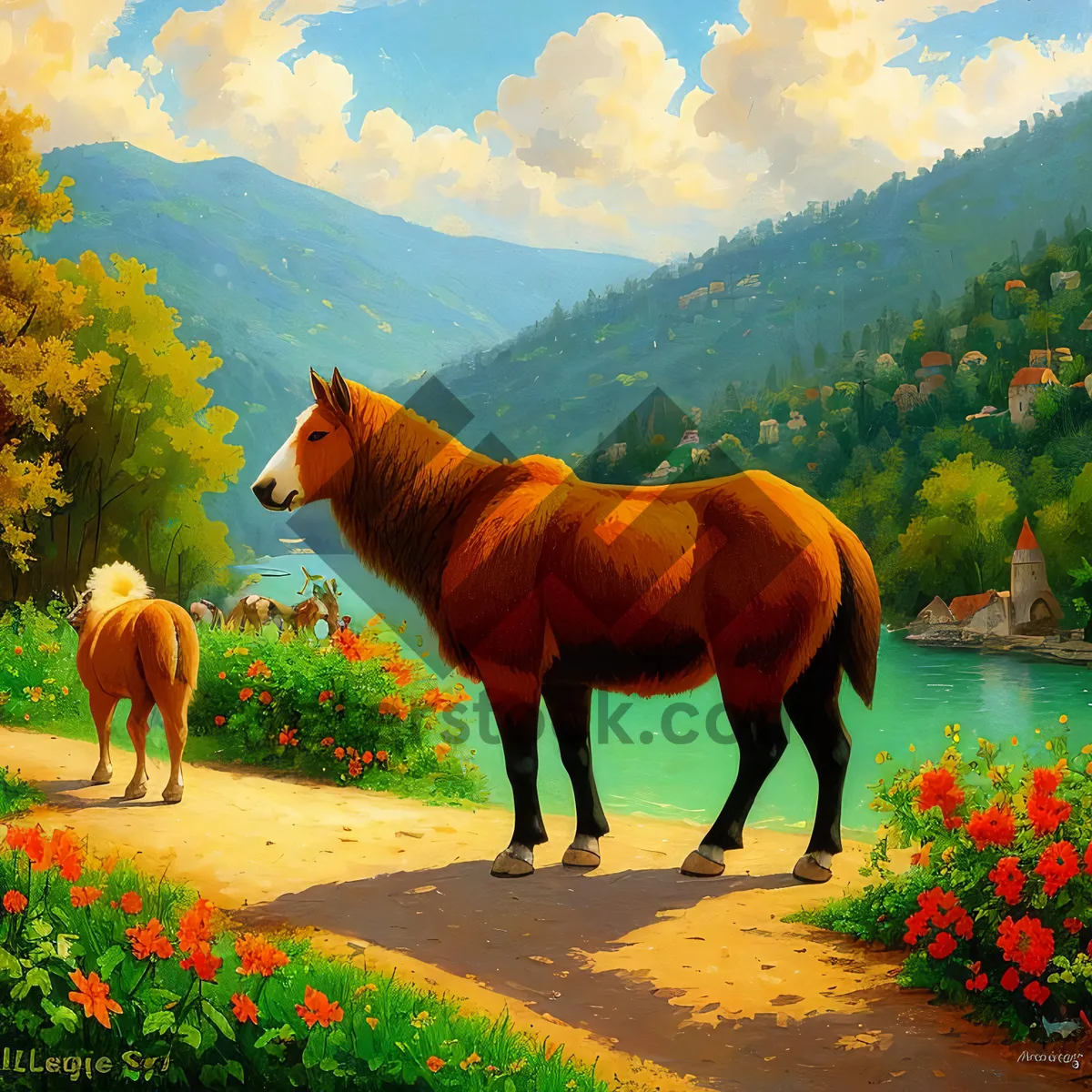 Picture of Rural Horse Grazing in Meadow