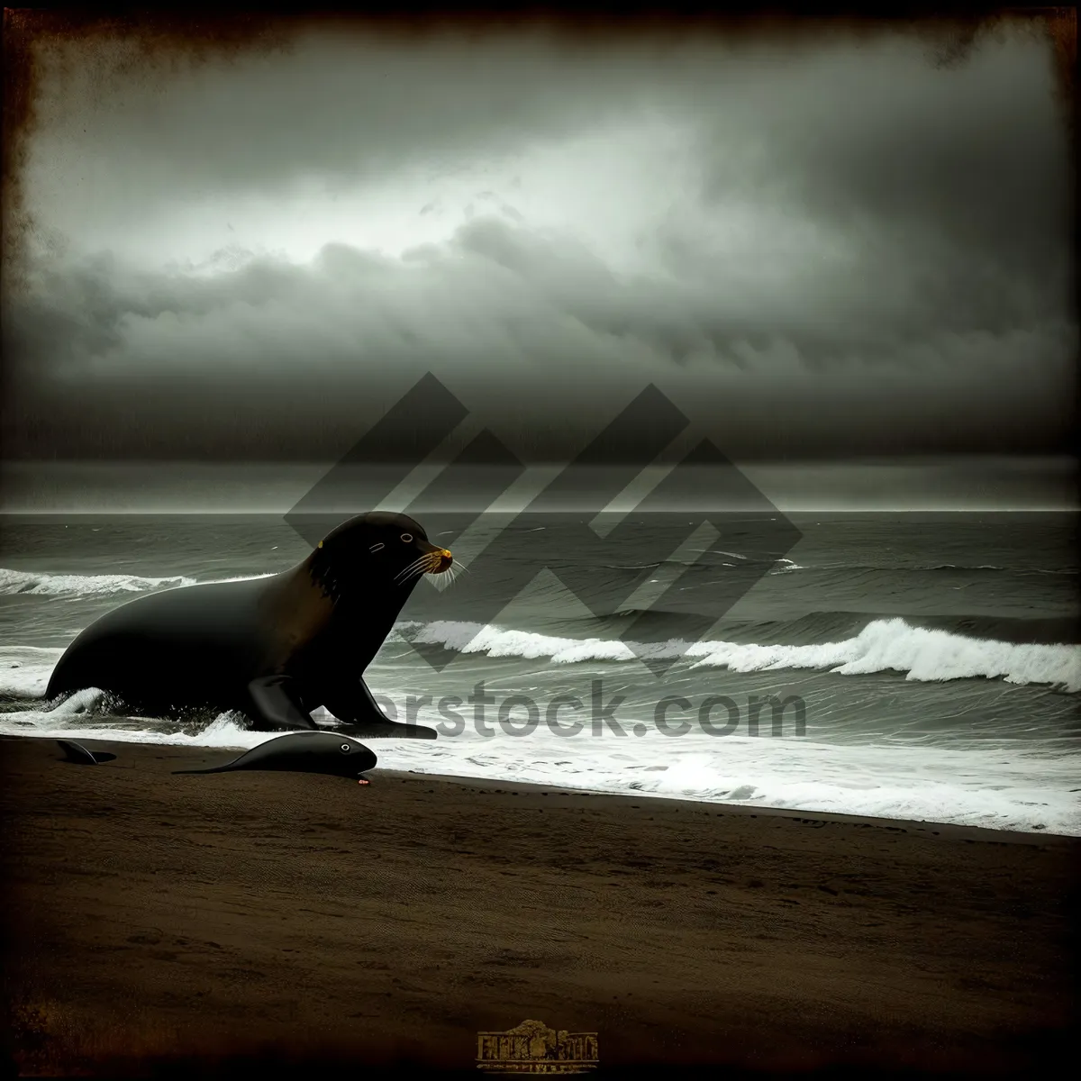 Picture of Auk Seabird Soaring Over Ocean Waves