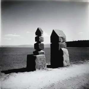 Serene Memorial: A Historic Gravestone Against a Skyline