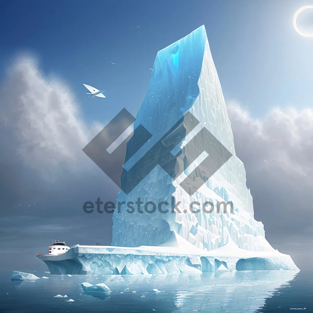 Picture of Frozen Ocean Wonderland: Majestic Iceberg Amidst Chilly Sky