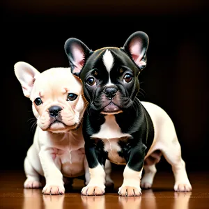 Cute Wrinkle-faced Bulldog Puppy Sitting in Studio