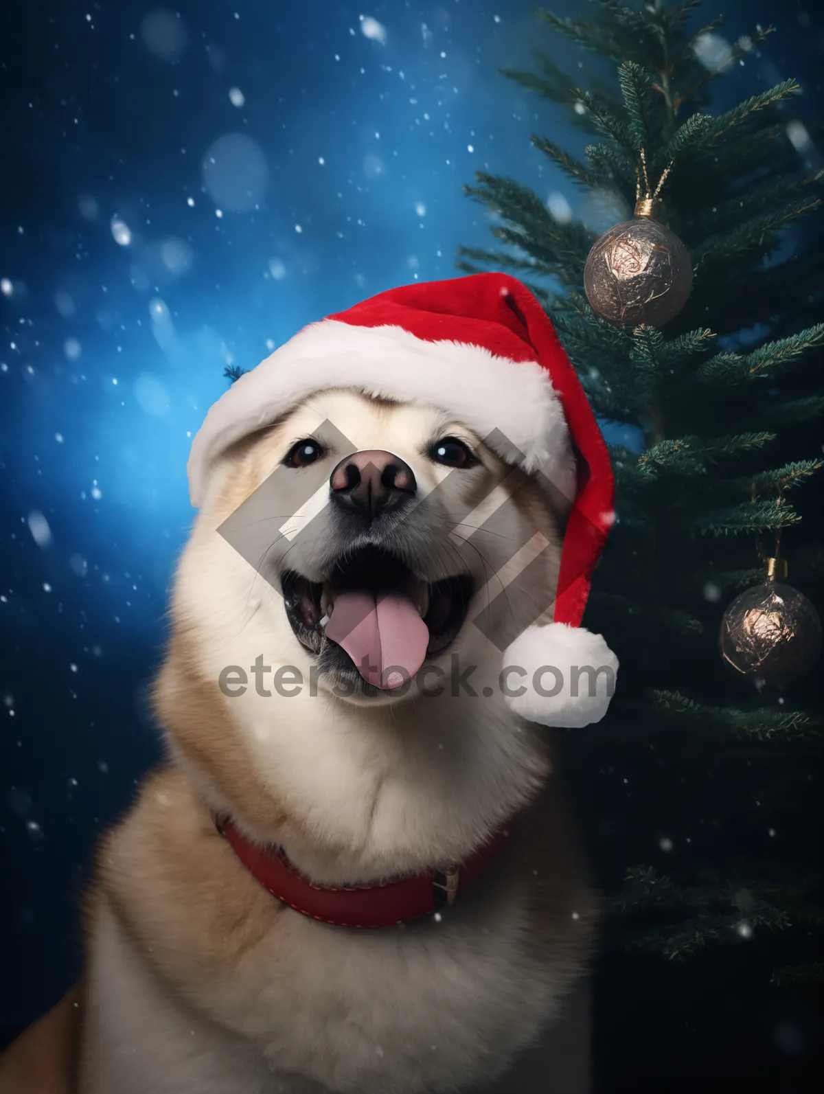 Picture of Winter portrait of cute dog with snowy fur.