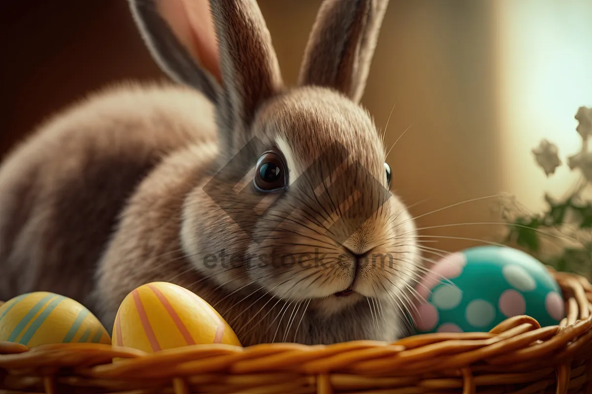 Picture of Fluffy brown bunny close-up sitting in a studio