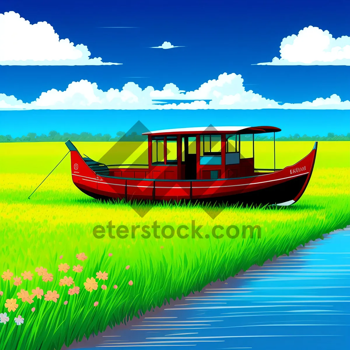 Picture of Serene Summer Meadow Under Clear Blue Sky