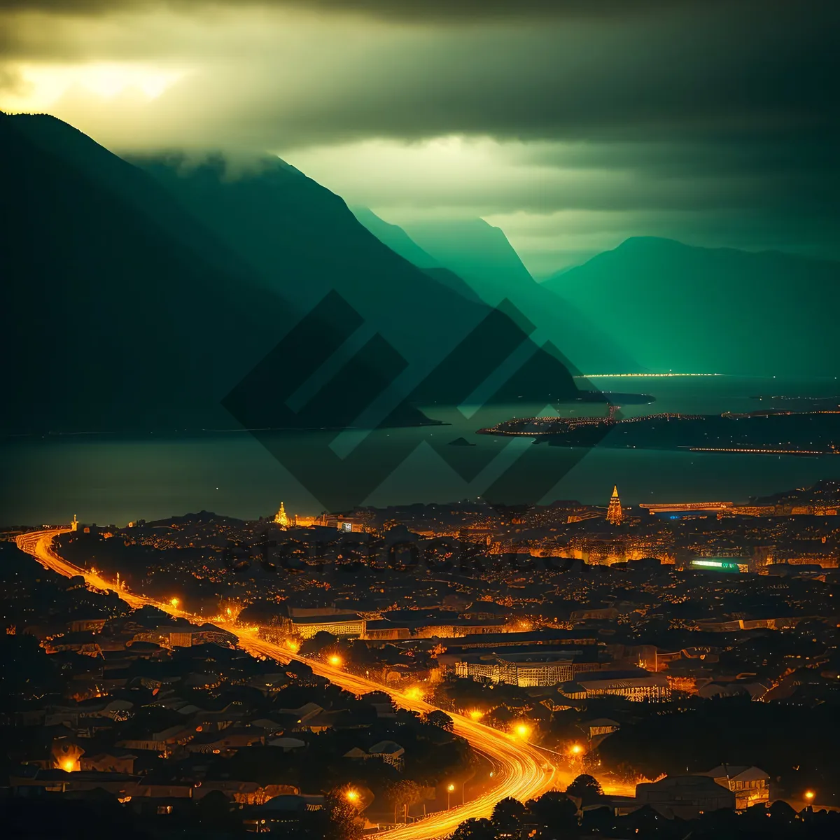Picture of Beautiful Sunset over Majestic Mountains and Reflecting Lake