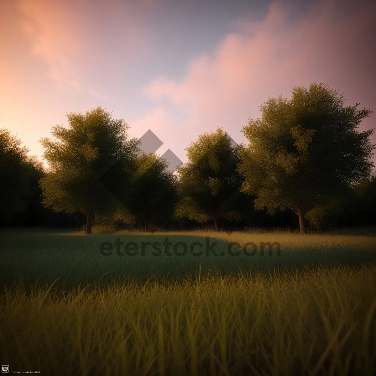 Picture of Golden Sunset Over Rural Meadow and Tree
