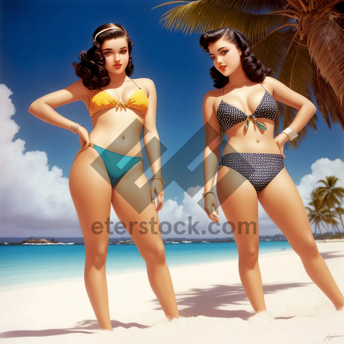 Picture of Exotic Summer Beach Vacation: Attractive Model in Sexy Swimsuit