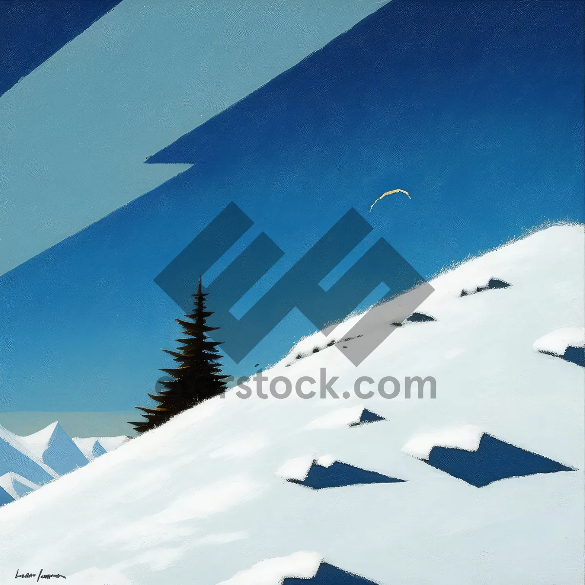 Picture of Snowy alpine mountain range in winter vacation destination.