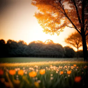 Vibrant Sky at Sunset Illuminating Rural Landscape