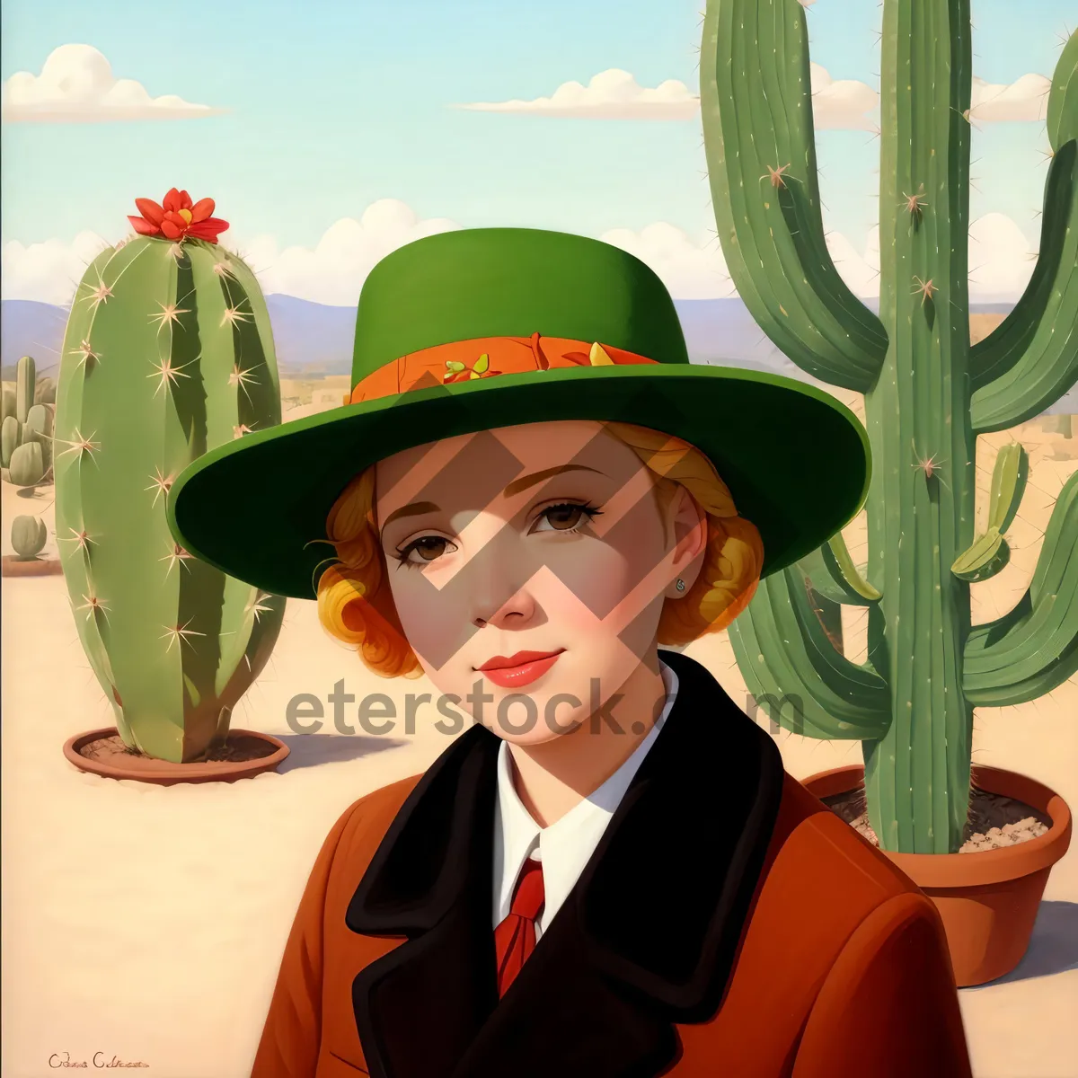 Picture of Happy Person with Plantain Hat and Cactus