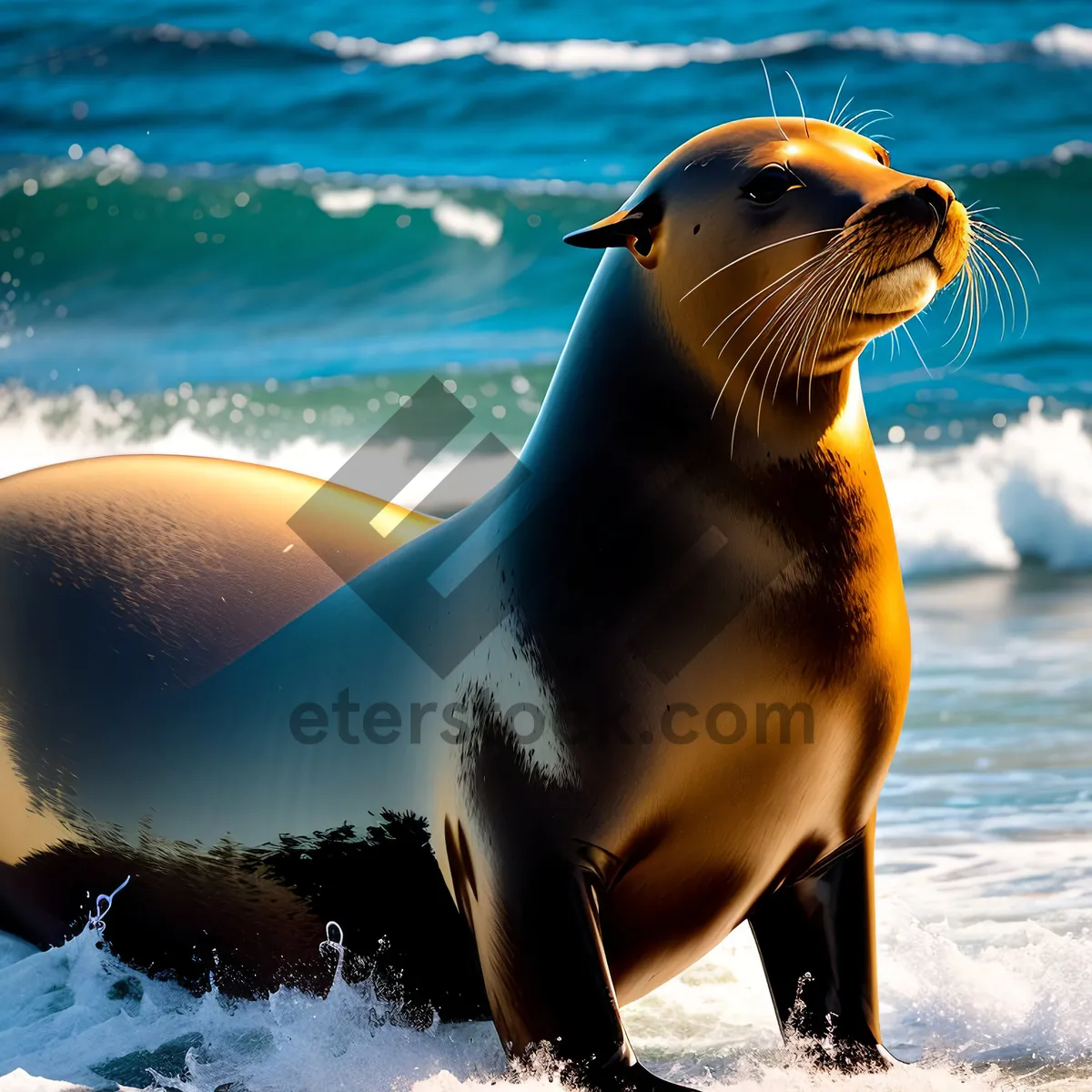 Picture of Ocean Fun: Playful Dolphin and Seals at the Beach