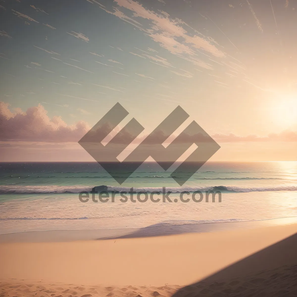 Picture of Serene Beach Sunset Over Ocean Waves