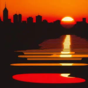 Urban Night Skyline with Tower Reflection