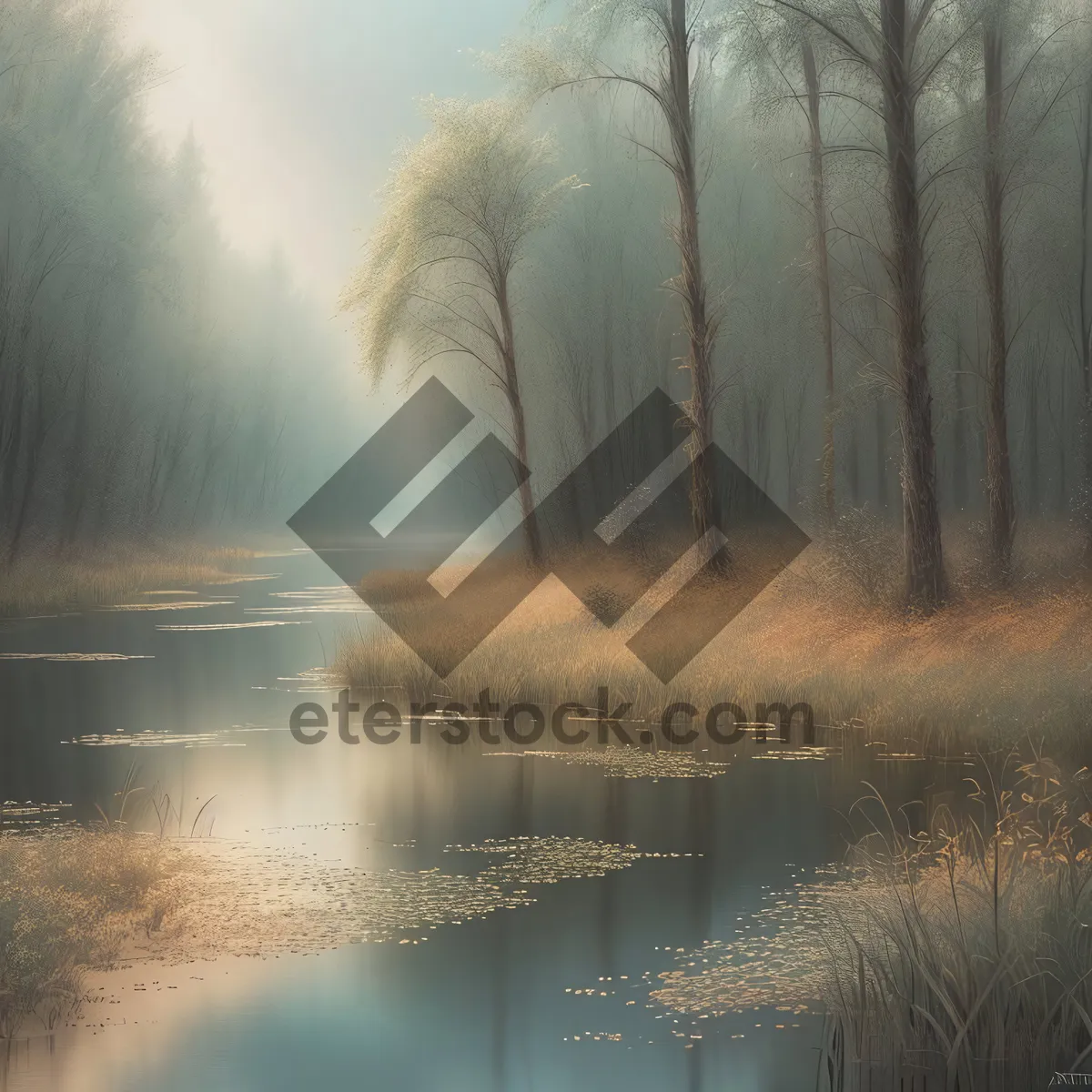Picture of Serene Sunset over Rustic River Landscape
