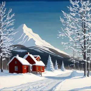 Snowy Alpine Winter Landscape with Mountain Peaks
