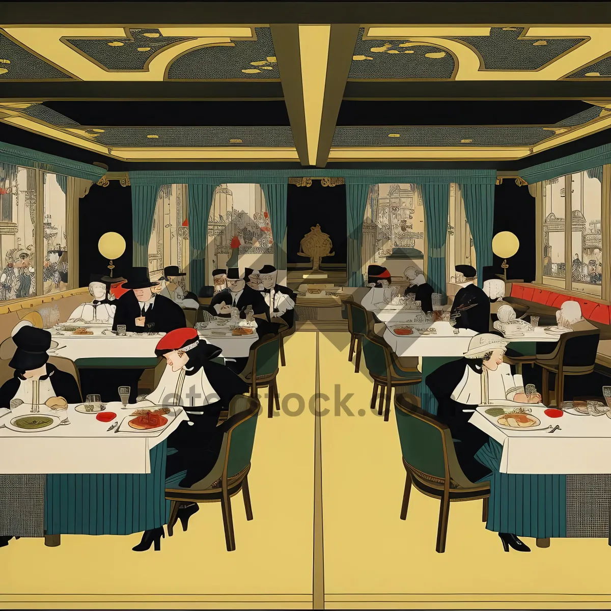 Picture of Modern Restaurant Interior Design with Empty Tables