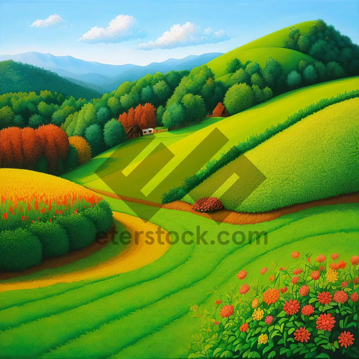 Picture of Rural Landscape with Rolling Hills and Vineyard